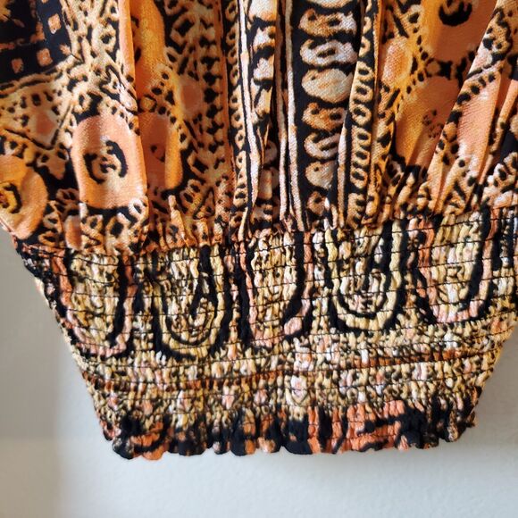 Free People Cropped V Neck Boho Top Size S Tribal Tropical Festival Long Sleeve - Picture 7 of 13